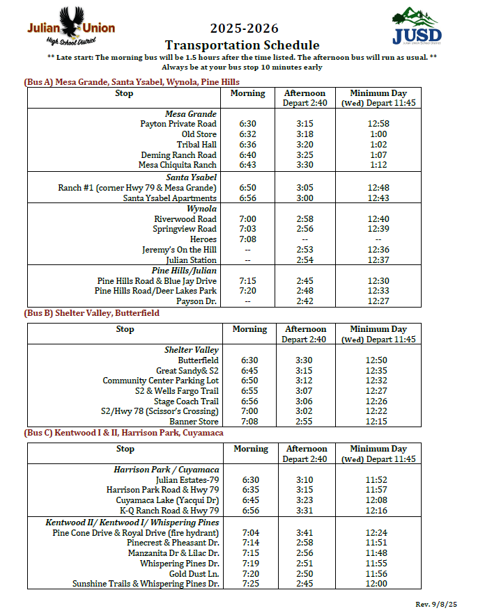 25-26 Bus Schedule